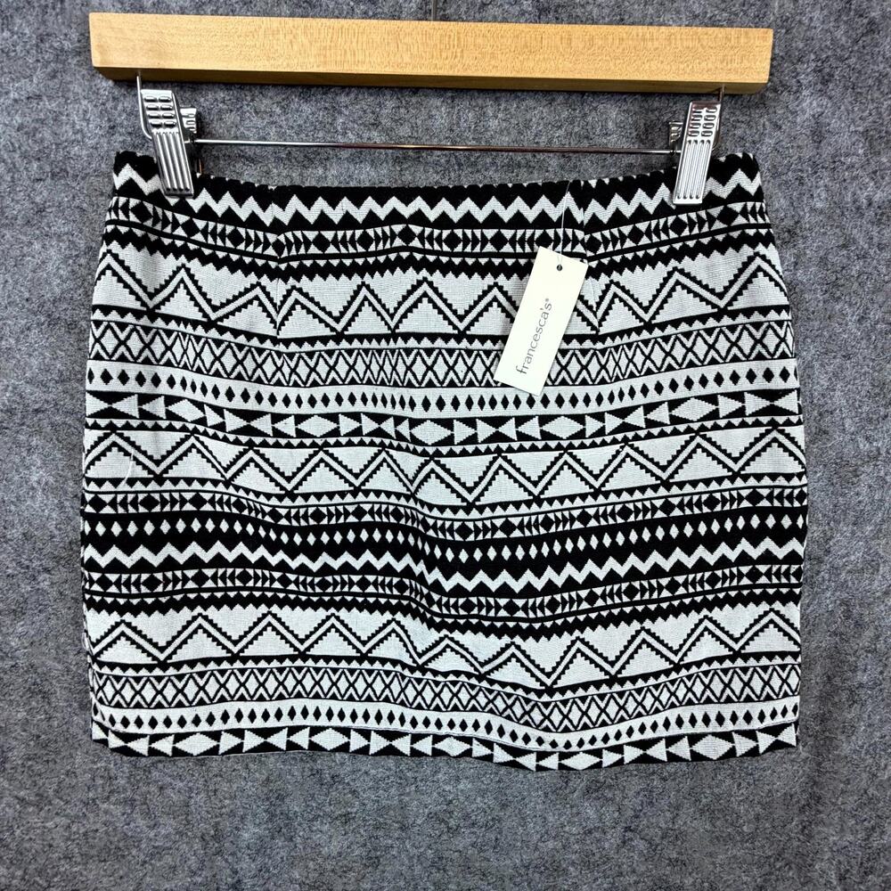 Francescas Mi Ami Mini Skirt Womens Small Black White Tribal Pullon Indie Sleaze
